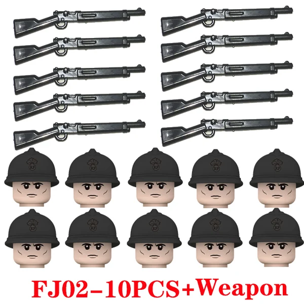 WW2 Army Military French Infantry Soldiers Figures Building Blocks WW1 Helmet Weapons Guns Parts Mini Bricks Toy For Children B-FJ02-10PCS