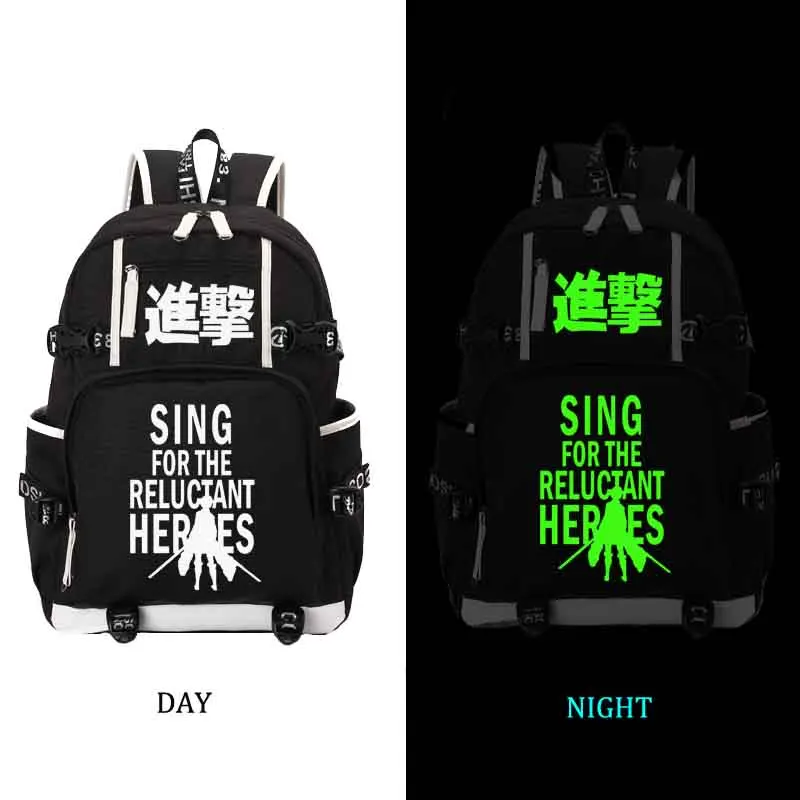 Attack on Titan Backpack Noctilucous student school bag Notebook backpack Leisure Daily backpack - Цвет: style4 black