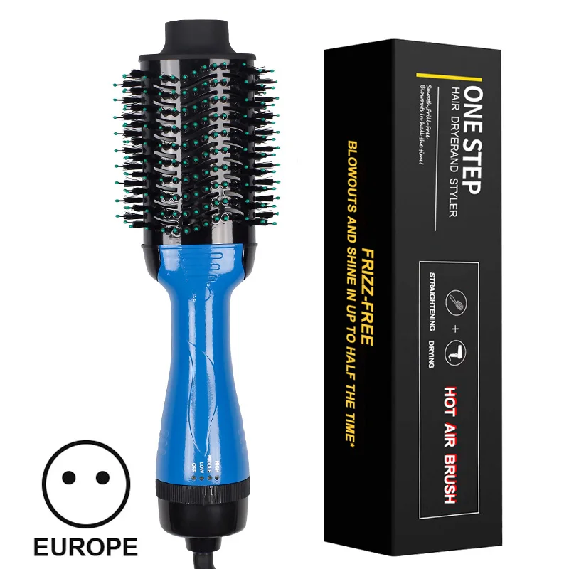 eu plug with box Щетка для волос, одношаговый объем для волос, 3 в 1, Фен-выпрямитель, бигуди для укладки, расческа, горячая расческа, Фен-щетка - Цвет: eu plug with box