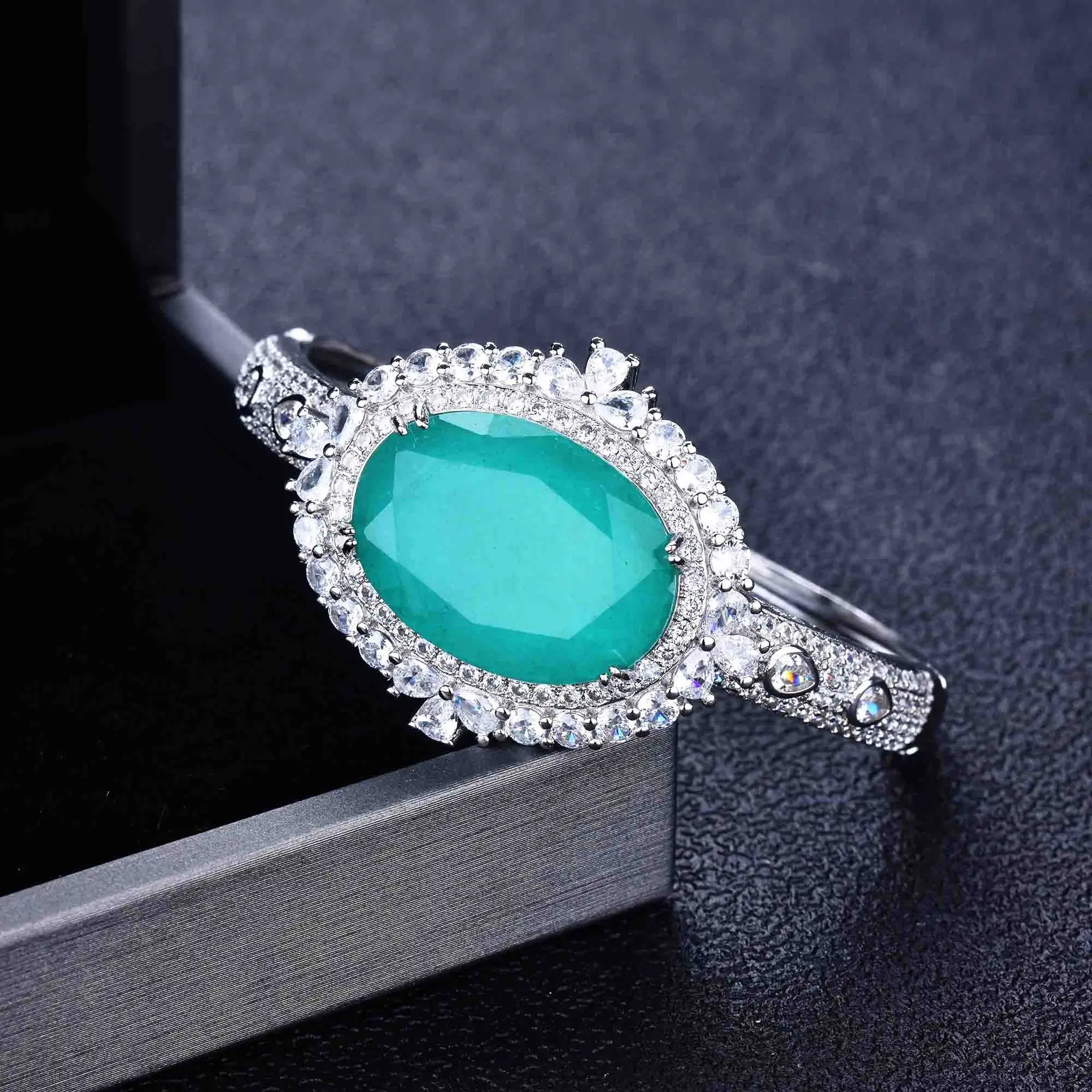 New Trendy Oval Brazil Artificial Paraiba Tourmaline White Gold Color Charms Bracelets For Women Ladies Bangle Jewelry Gifts