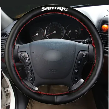 

Black Genuine Leather DIY Hand-stitched Car Steering Wheel Cover for Hyundai Santa Fe Interior Accessories