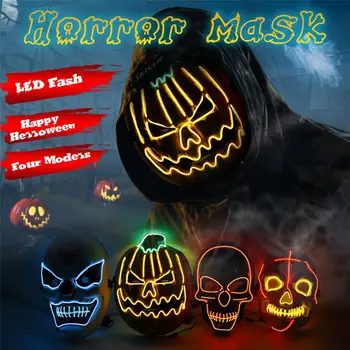 

Halloween LED Wire Mask Light Up Party EL Mask Cosplay Costume Supplies Glow In Dark Horror Pumpkin Skull Masks Without Battery