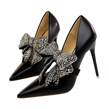 

10.5CM High Heels 2020 Fashion Sexy Black Bowknot Shoes Women Sweet White Party Ladies Shoes Size34-40 Summer Pumps Women Shoes