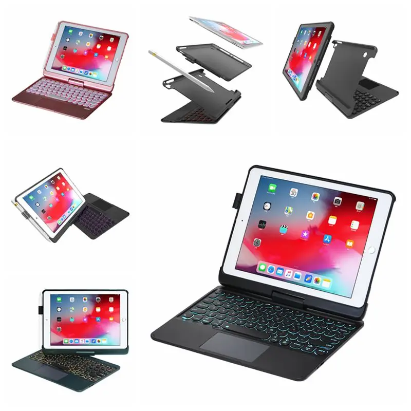 

Вращающийся на 360 градусов чехол для iPad 10,2 9,7 9th 8th Pro 9,7 10,5 11 Air 1 2 3 4 5 ТПУ Dectatble Funda чехол с подсветкой тачпадом и клавиатурой