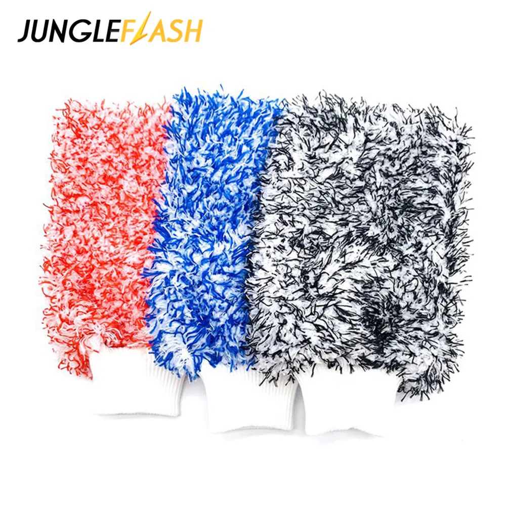 

JUNGLEFLASH High Density Microfiber Soft Absorbancy Glove Ultra Soft Easy To Dry Detailing Microfiber Auto-Wash Mitt Cloth Towel