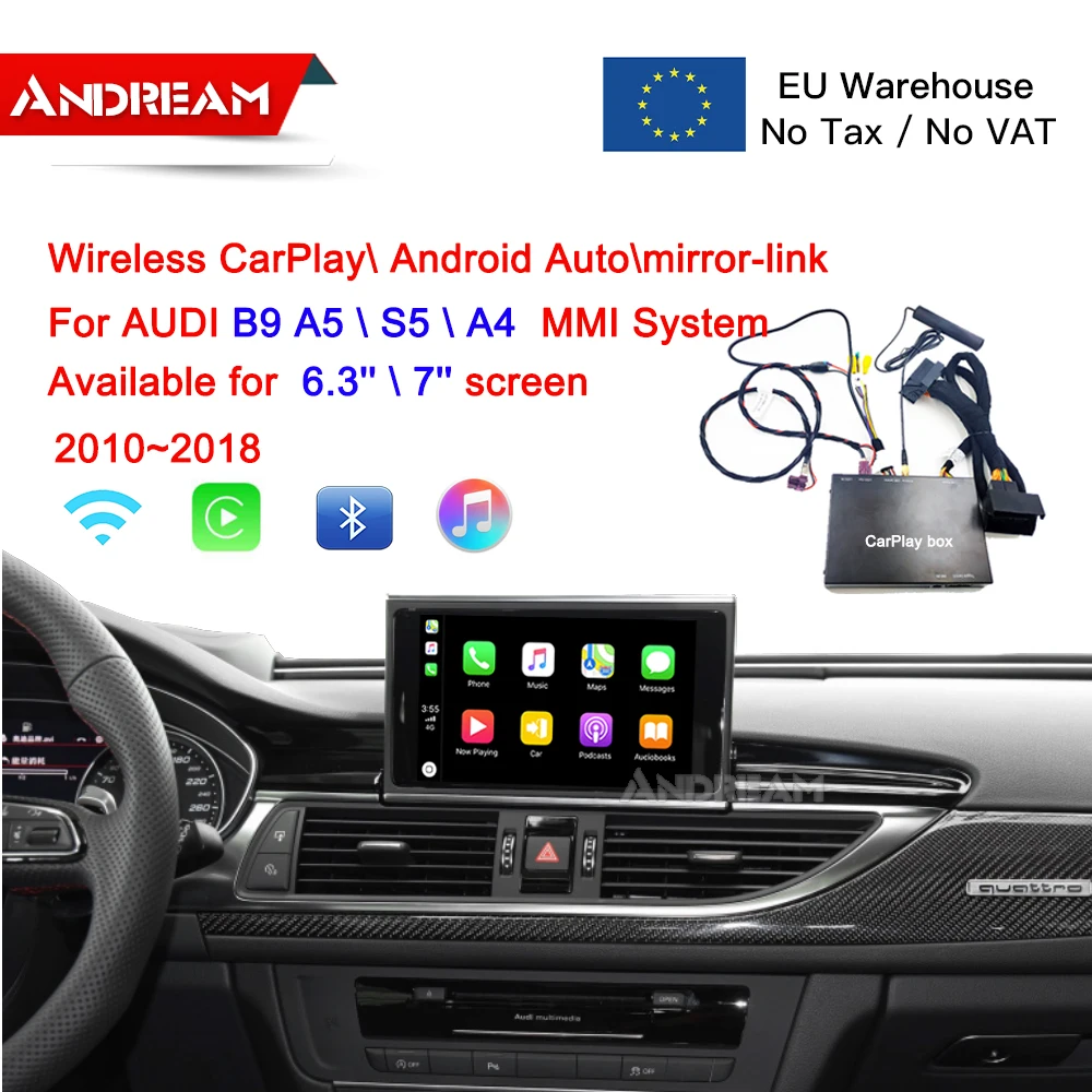 Скидка Беспроводной CarPlay AirPlay интерфейс коробка для AUDI B9 A5 S5 A4 OEM экран обновление MMI система камера заднего хода Siri Голосовое управление