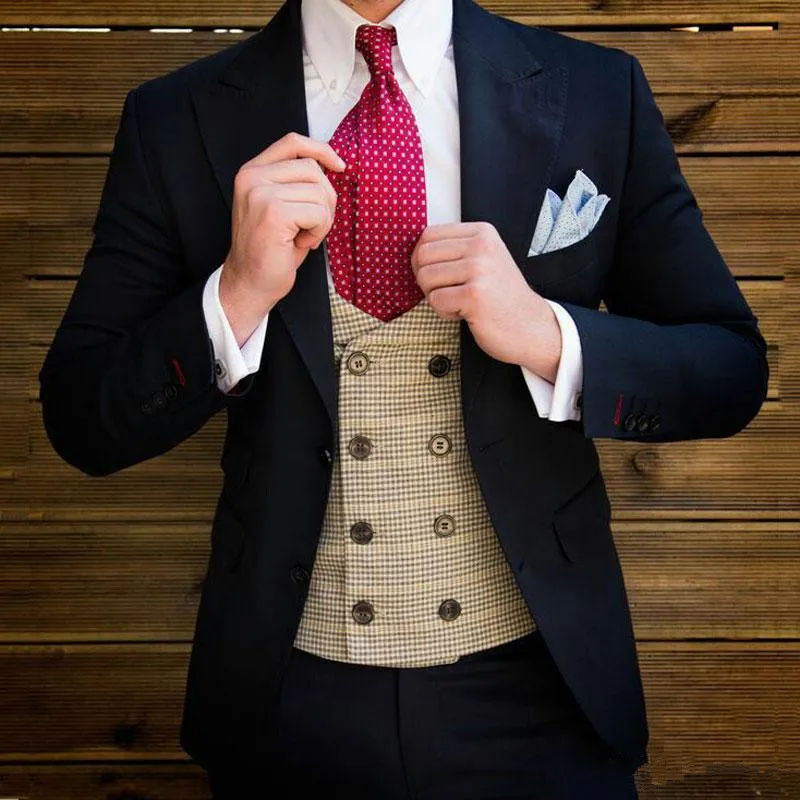 178Wide Peak Lapel Dark Blue Business Man Items Men Suits for Wedding Groom Tuxedo Groomsmen Blazer trajes de hombre 2Piece Terno Masculino