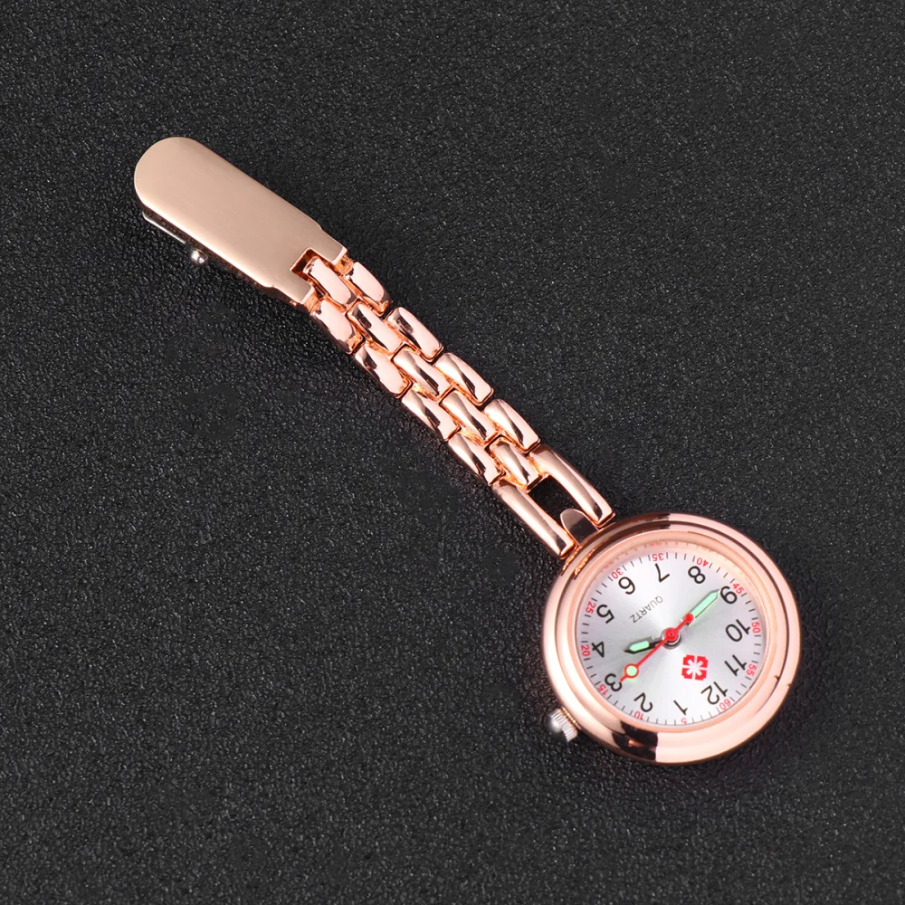 Reloj de bolsillo de moda reloj de enfermera creativo reloj de cuarzo elegante Simple Clip hebilla reloj colgante (oro rosa)