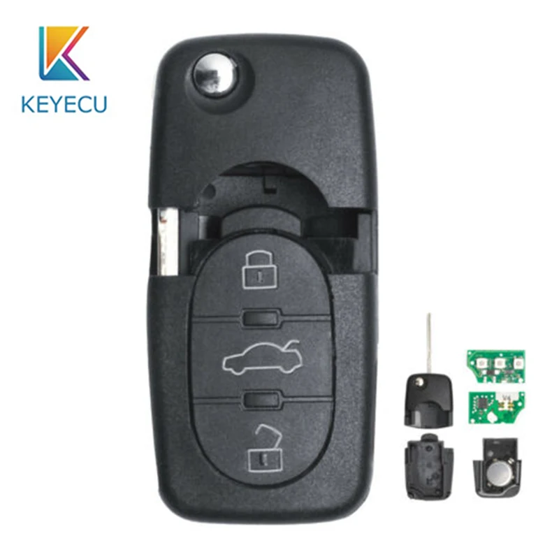KEYECU Флип дистанционный брелок 3 кнопки 433,92 МГц для Audi A3 A4 A6 A8 S6 TT Quattro 2002-2004 ID48 чип P/N: 4D0 837 231 A/K/N