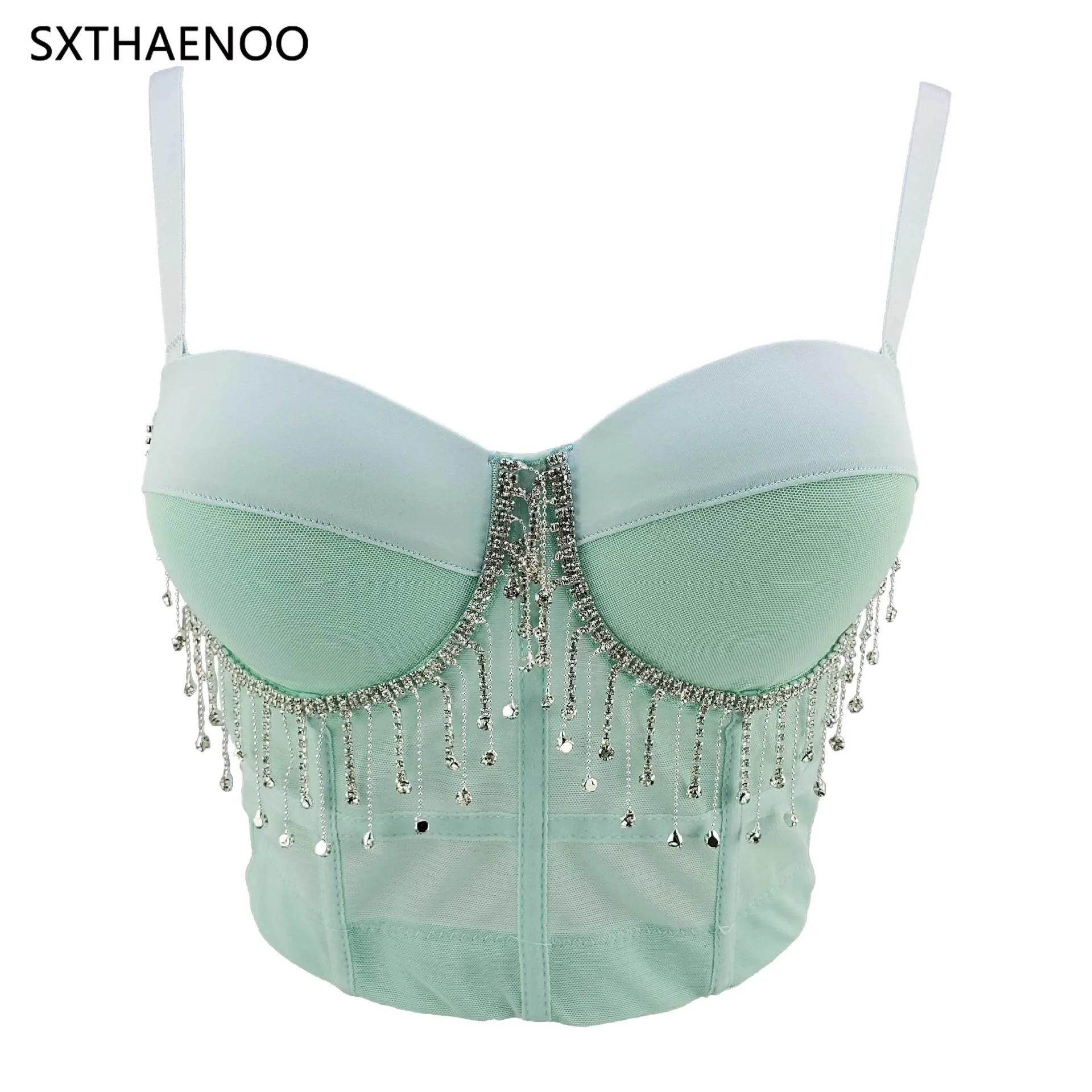 

SXTHAENOO 2021 пикантная обувь с бахромой Стразы для ночного клуба пуш-ап бюстгальтер пуш-ап Уличная Повседневная Корсет Топы женские топики