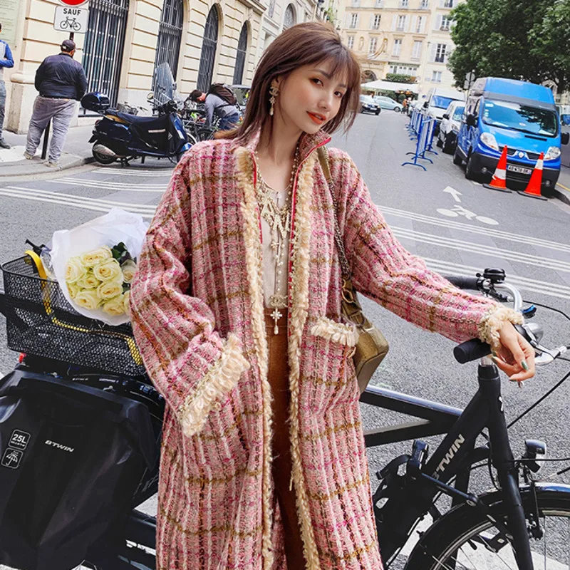 

Korea 2019 Pink Long Coat Female Autumn And Winter New Popular High-end Cashmere Blend Warm Woolen Coat Jacket B593