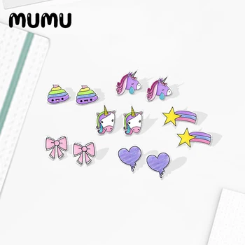 

2020 New Sad Unicorn Stud Earring Pink Bow Acrylic Earrings Resin Shrinky dinks Epoxy Handmade Jewelry