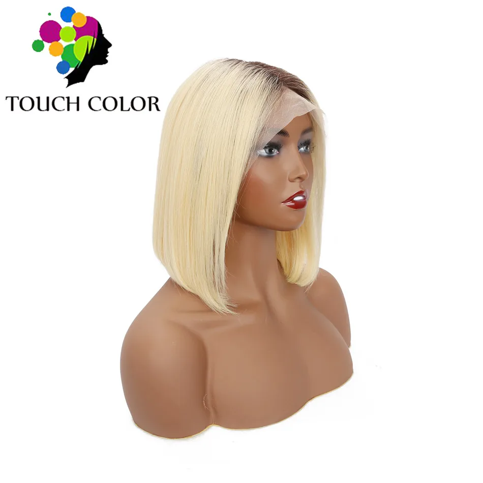 Покраска методом Омбре Синтетические волосы на кружеве парик 13x4 индийская причёска Боб с прямыми волосами парики для чернокожих Для женщин Remy человеческие волосы Синтетические волосы на кружеве парик накладка из волос - Цвет волос: 1B-Blonde