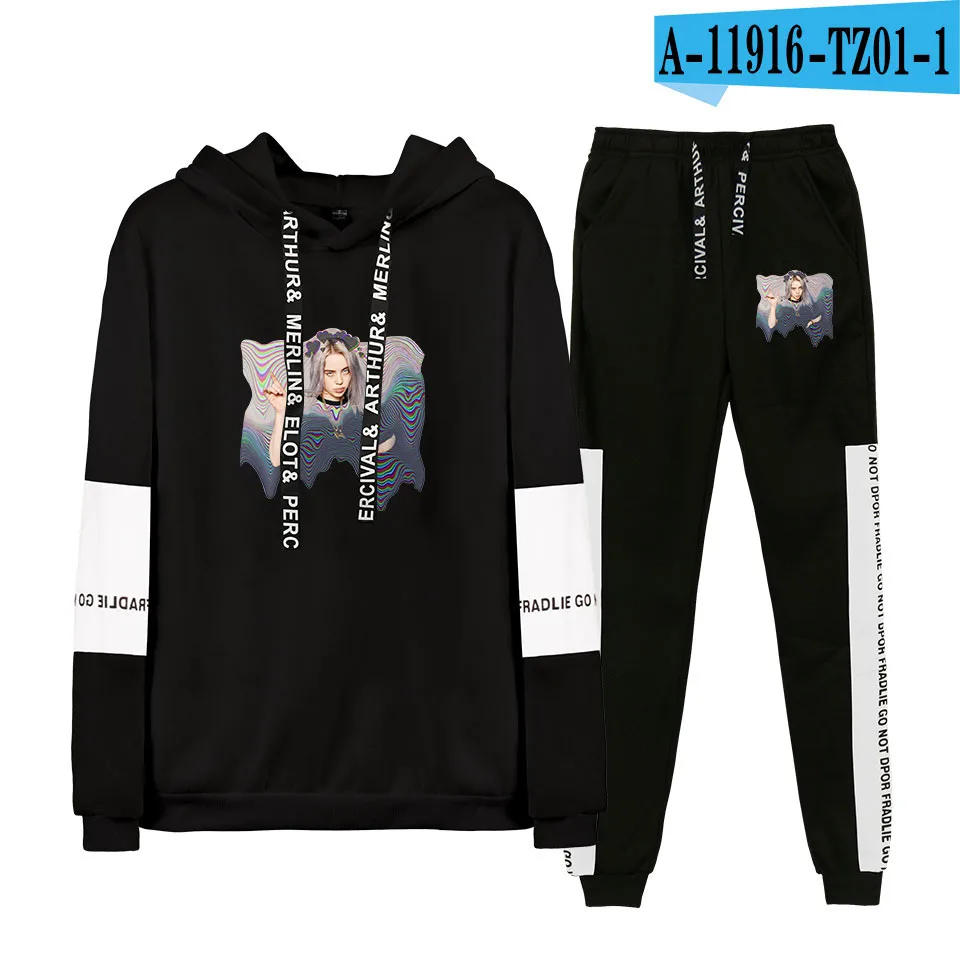 black Новинка billie eilish, толстовка с капюшоном, женская модная толстовка с капюшоном, свитшоты+ спортивные штаны, костюмы, Осень-зима, теплый черный пуловер - Цвет: black