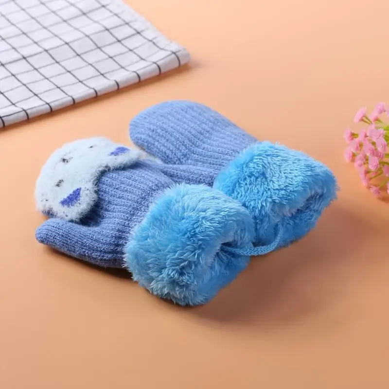 Теплые Зимние Детские утепленные перчатки с героями мультфильмов из 2 предметов, лыжные перчатки, вязаная муфта для рук