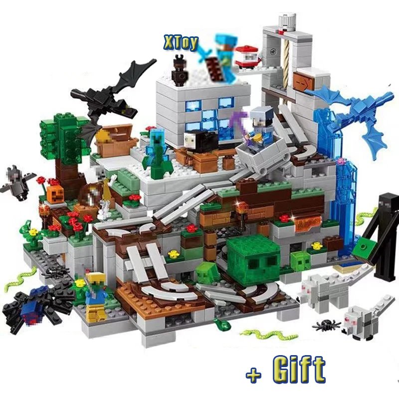 

Children Building Blocks Compatible City Legoinglys Minecrafted Institutional Cave Spiral Lifting Figures Bricks Gift