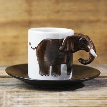 

Creative animal ceramic cup cartoon elephant mug hand-painted ceramic coffee cup with saucer espresso coffee cup
