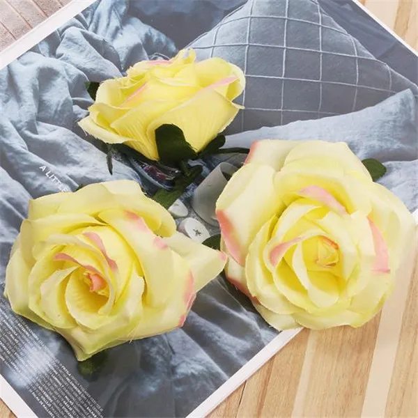 48P ДИА. 3,35 см/"искусственные розы головы моделирования розы для DIY свадьбы рождественской вечеринки дома Цветочная декоративная стена украшения - Цвет: Цвет: желтый