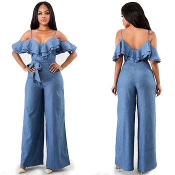 

Sexy Rompers Jumpsuit Women Spring Backless Short Sleeve High Waist V-neck Denim Bodycon Tracksuit Work Wear Slim Streetwear