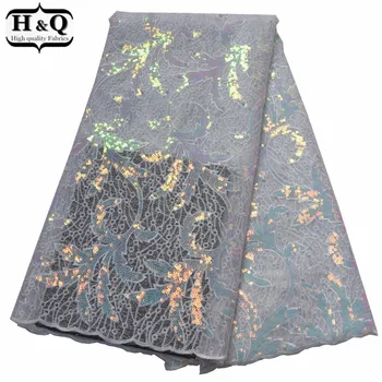 

Shiny Sequins Lace Fabric Nigerian Tulle Lace 2019 African Embroidered Lace French Net Lace High Quality For White Bridal Gown