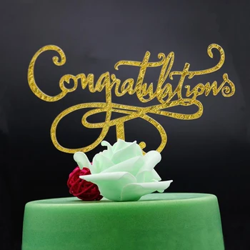

1 Pcs Glitter Gold Letter Congratulations Acrylic Cupcake Toppers Graduation Wedding Birthday Party New Year Cake Decorations