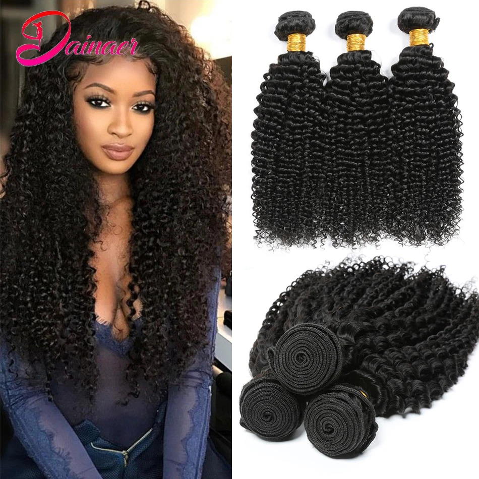 Peruvian Afro Kinky Curly Bundles Human Hair Weave Bundles 8-30Inch Natural Color Remy Hair Extensions 3/4 PCS Human