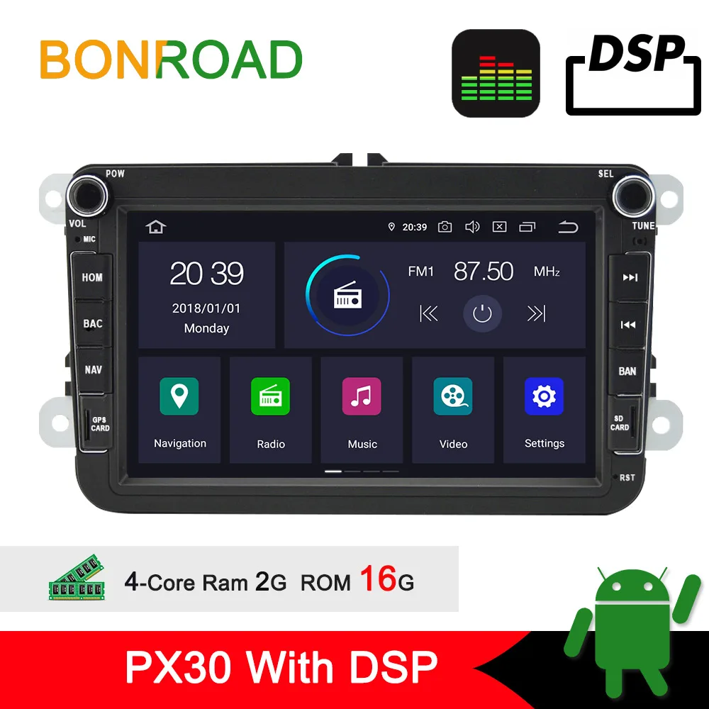 PX30 With DSP Bonroad " 2 Din Android 9,0 автомобильный мультимедийный плеер для VW для Golf Passat Tiguan Touran Polo с Радио RDS Bluetooth gps PX30 - Цвет: PX30 With DSP