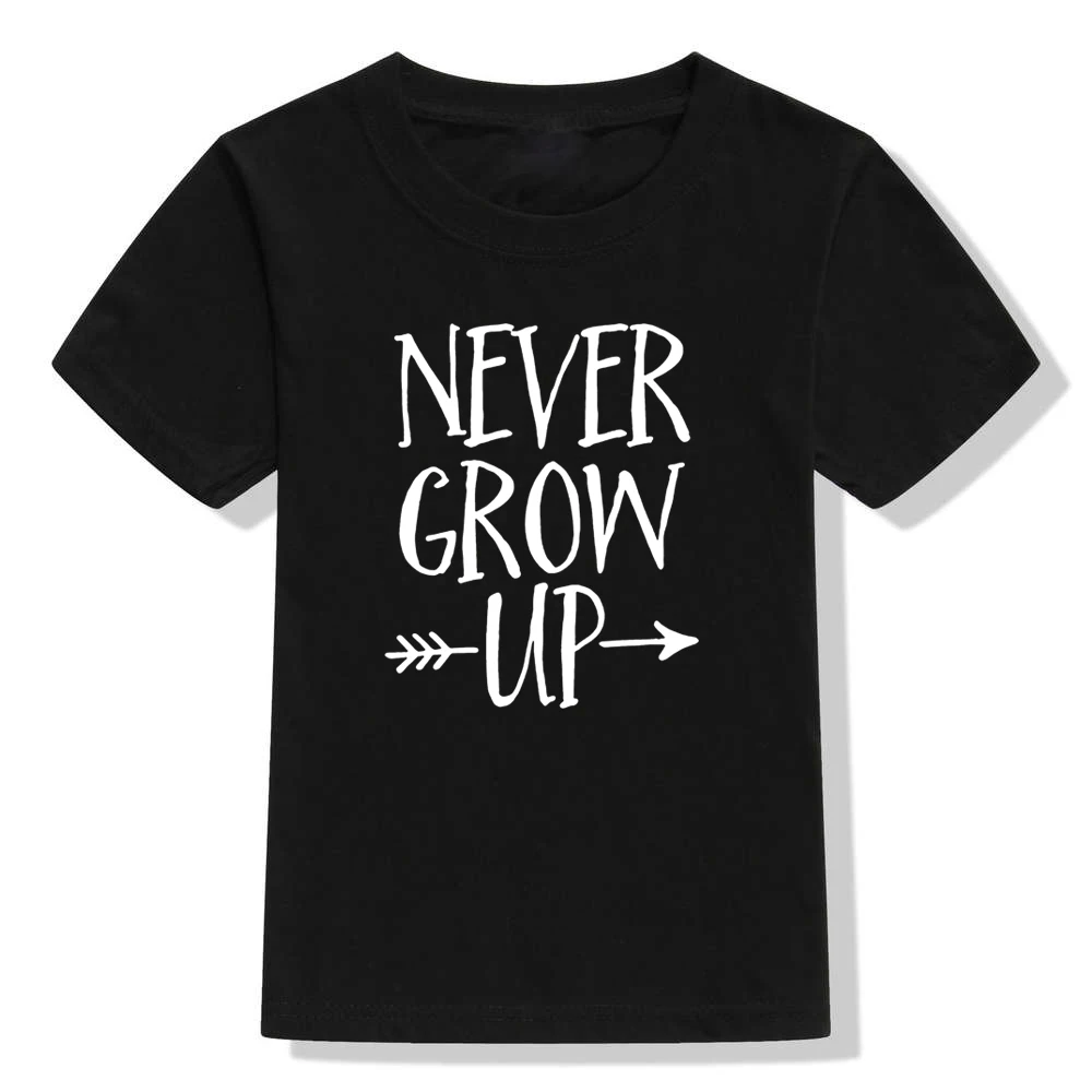 Детская футболка с принтом «Never Grow Up» Детская футболка для мальчиков и девочек, одежда для малышей забавные модные футболки, одежда с короткими рукавами Прямая поставка - Цвет: 43Z1-KSTBK-