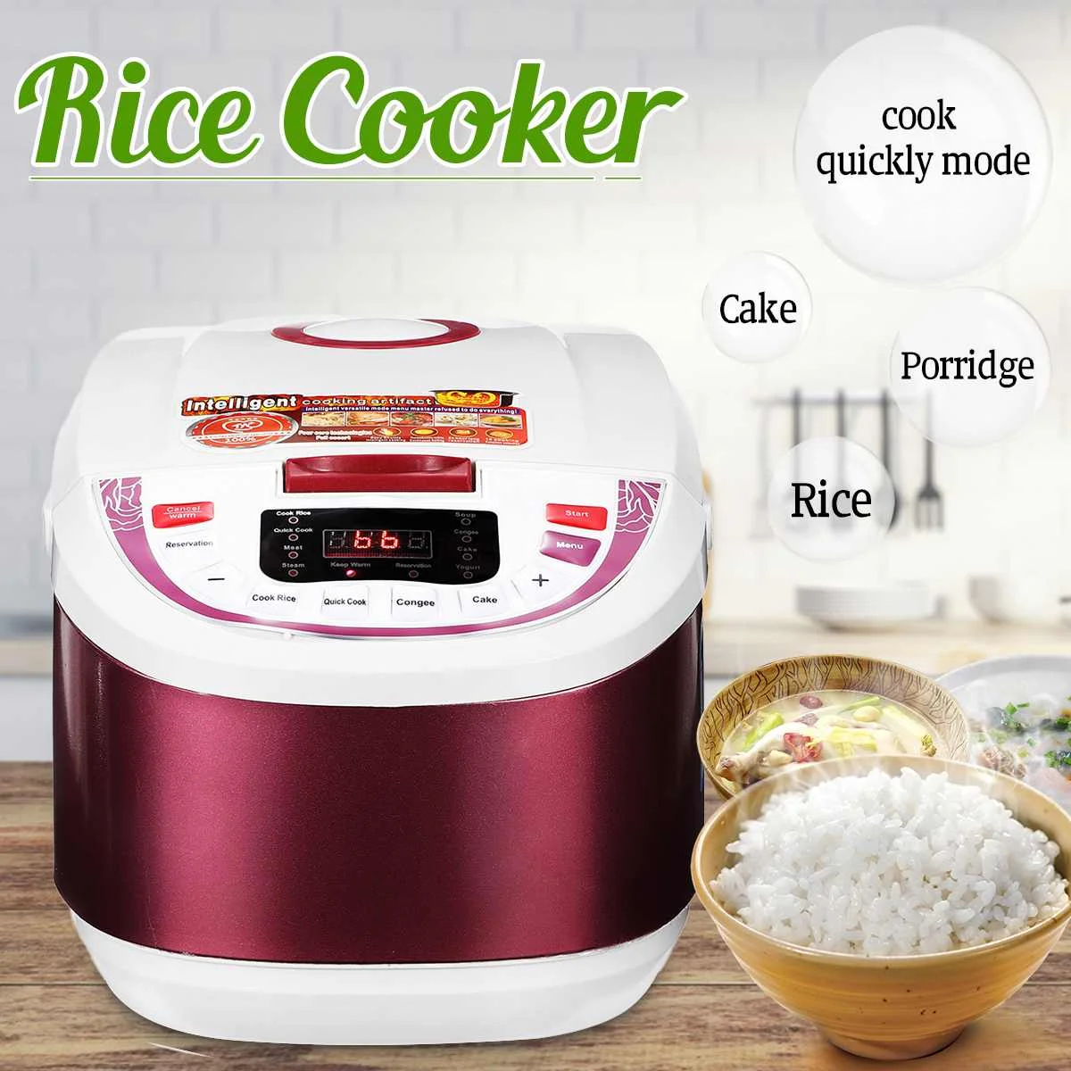 

5L Multifunctional Rice Cooker LCD Porridge Cake Maker Food Steamer Electric Warmer Kitchen Cooking Pan Aluminium Alloy+ABS