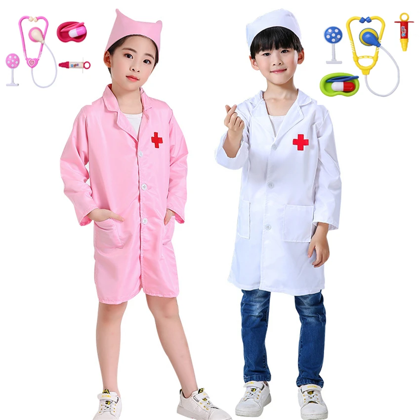 

Children Halloween Cosplay Uniform Surgeon Baby Girl Boy Kids American Luxury Costume Cap+gown+toy Set Fancy Clothing Gift