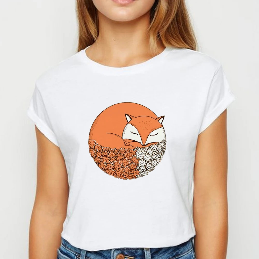 

Fashion Scenery Fox T shirt Women Loose Spring Summer ropa mujer Tshirt Cute And Creative Recreational Top O-Collar T-shirts