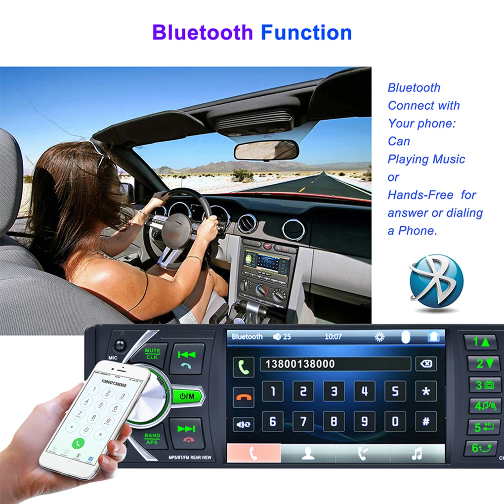 4,1 дюймов 12 В HD 1 DIN Автомобильная стереовидеоаппаратура MP3 MP5 плеер Авто Bluetooth FM радио USB поддержка камеры заднего вида DVR