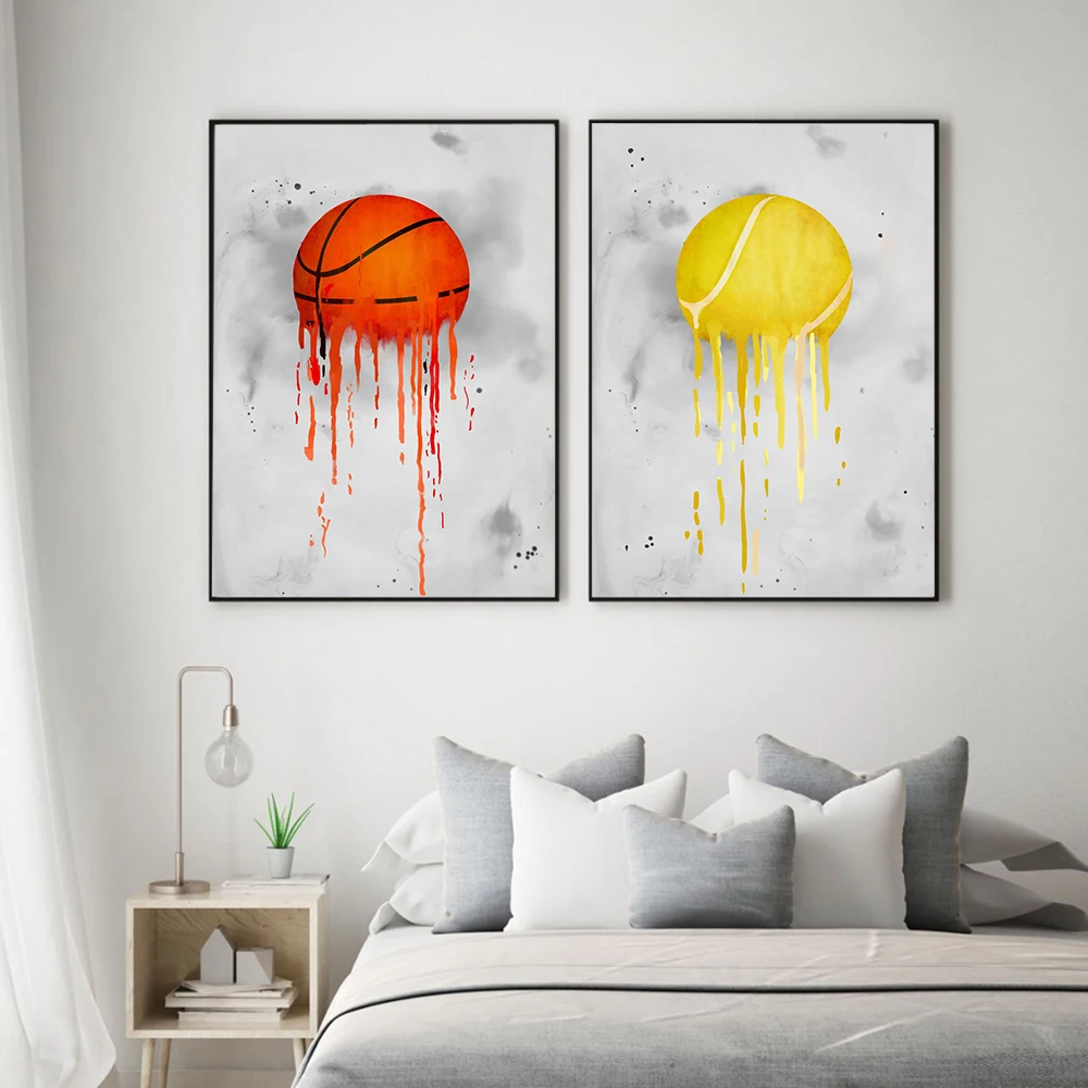 Football Basketball Volleyball Bowling Tennis Sports Series Canvas Painting Wall Art Pictures Boys Kids Room Home Decor Posters