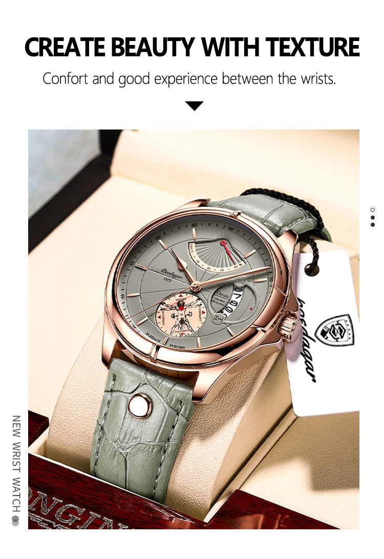 Swiss Brand POEDAGAR Men Watch Fashion Big Dial Sport Men's Wristwatch Top Luxury Waterproof Leather Date Quartz Watches Man Box