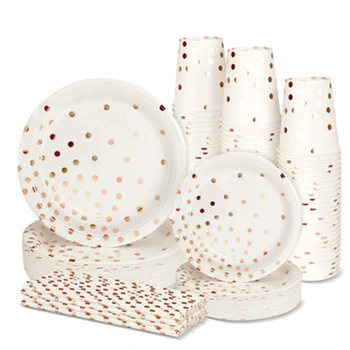 

Rose Gold Party Disposable Tableware Suit Tissue Paper Cups Plates Decoration Tablecloth Birthday Party Decorations Supplies Set