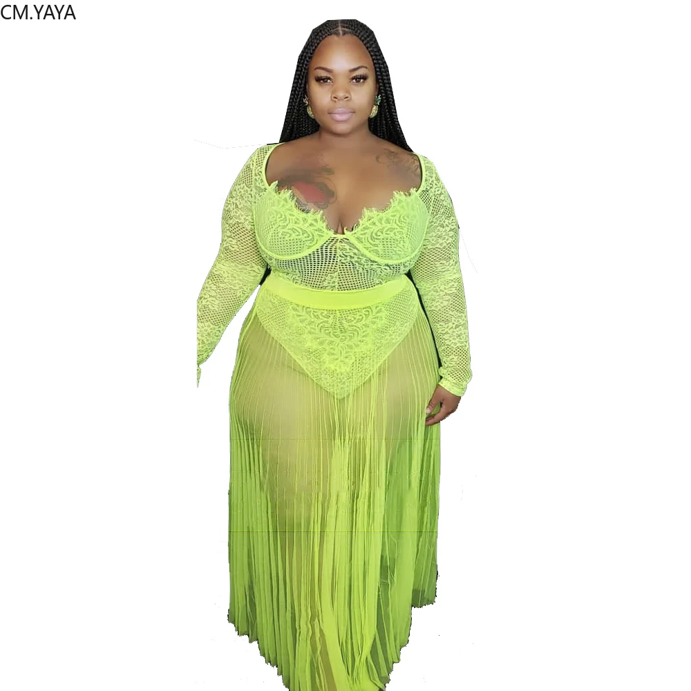 Artı boyutu XL-5XL kadın Sonbahar Dantel Bodysuit Örgü uzun Etek takım elbise perspektif bodycon eşofman iki parçalı set seksi elbise GL1037 Artı boyutu XL-5XL kadın Sonbahar Dantel Bodysuit Örgü uzun Etek takım elbise perspektif bodycon eşofman iki parçalı set seksi elbise GL1037