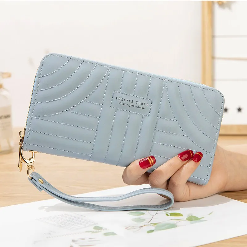 

Long Zippers Wallet Women PU Leather Coin Money Clip Clutch Bag Large Capacity Wristband Purse Female Casual Credit Card Holders