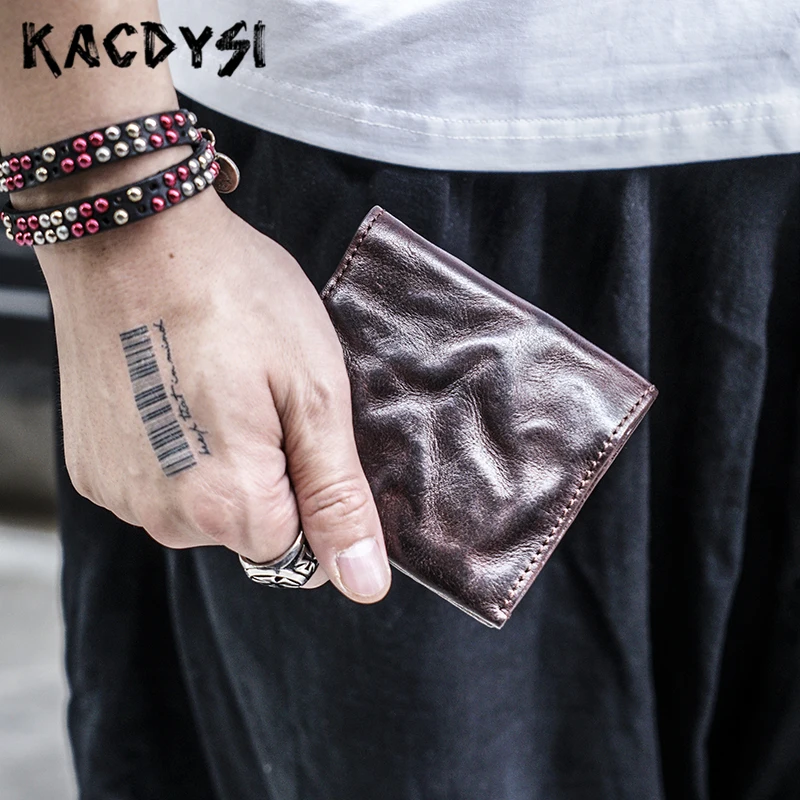 Винтажный тонкий мужской кошелек из натуральной кожи тонкий короткий кошелек Роскошный двойного сложения, для купюр качественный мужской кошелек кожаный кошелек