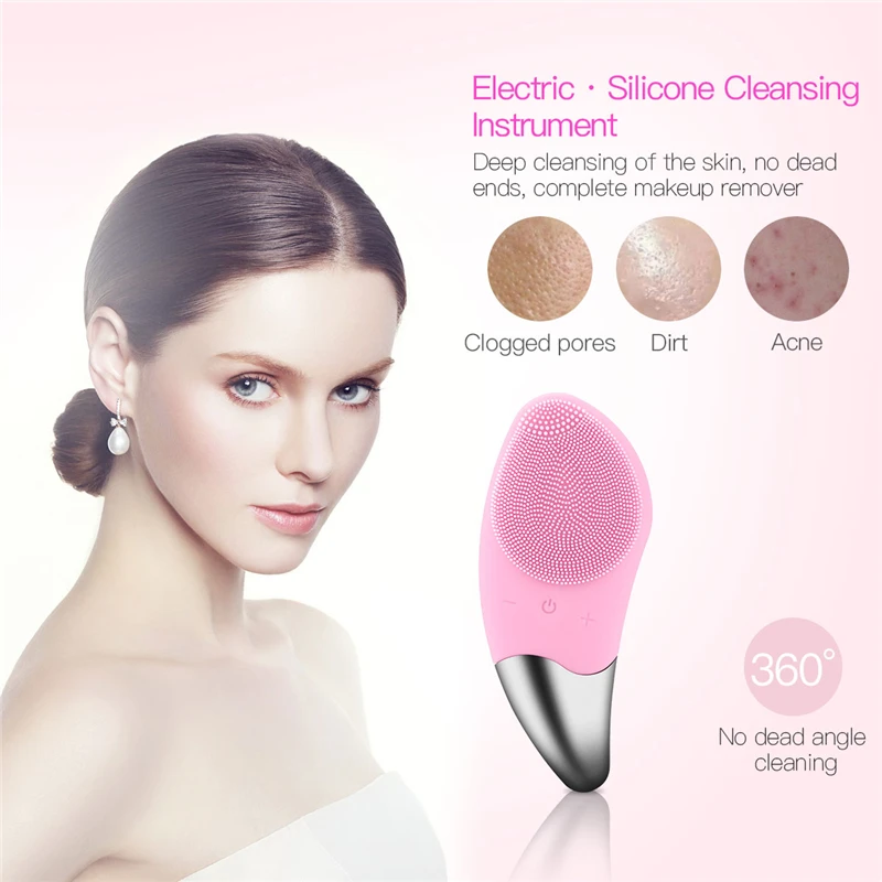 Sonic Facial Cleansing Brush Silicone Electric Face Washing Brush USB Rechargeable Skin Massage Blackhead Remover Cleanser