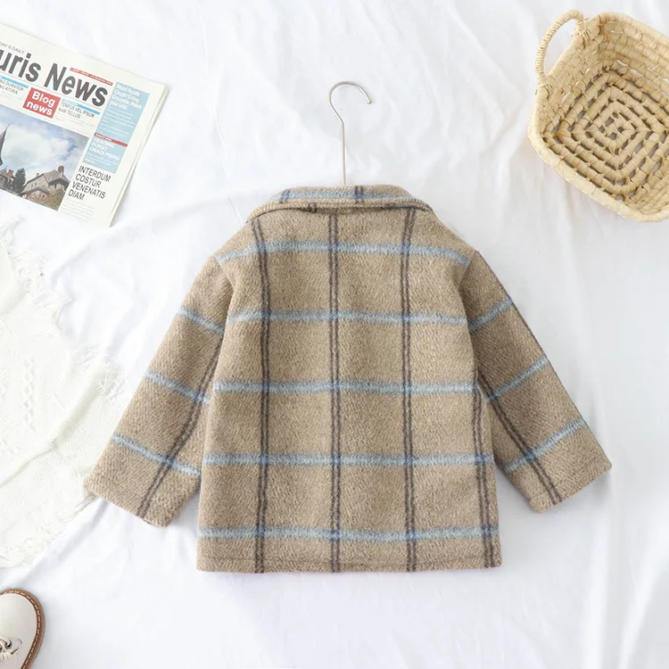 autumn and winter children's jacket girl boy suit plus cotton jacket plaid woolen coat