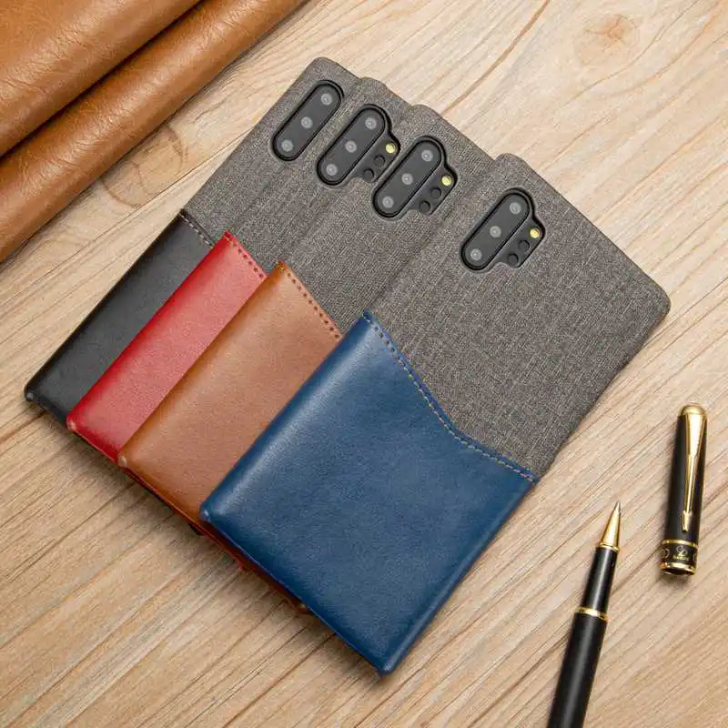 Ткань+ кожаный чехол для телефона samsung Galaxy Note 10 Plus S10 S9 S8 Plus S10e Note 9 8 со слотом для карт тонкий кожаный чехол из парусины