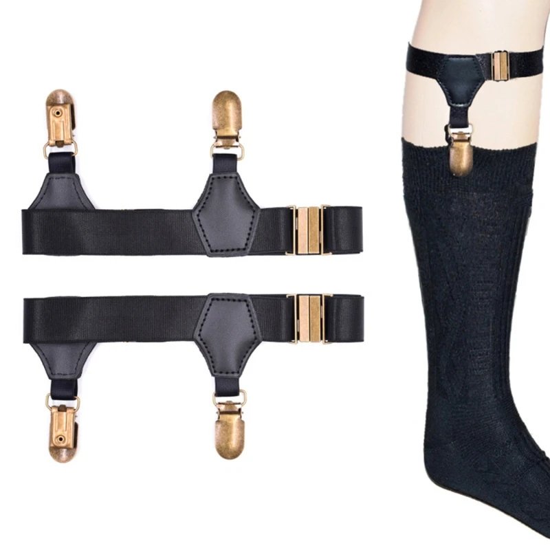 Black Socks Suspenders Holder Garters Belt with Double Metal Non-Slip Clips M89E