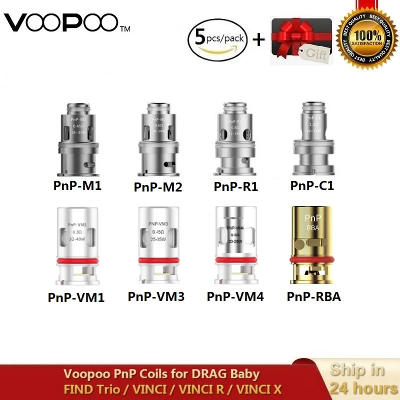 Original VOOPOO PnP Vape Coil Head Pnp-M2 Pnp-R1 Pnp-C1 PnP-VM1 Mesh PnP-R1 Mesh PnP RBA for VINCI R VINCI Mod Drag Baby trio