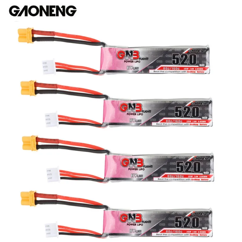 4 шт. Gaoneng 7,6 V 520mAh 80C 2S HV 4,35 V Lipo батарея XT30 разъем для Micro FPV Racing Cine Whoop BetaFPV Дрон Квадрокоптер