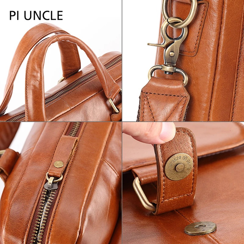 2020 New Men's Split Leather Handbag Zipper Men's Business Polyester Soft Bag 14 Inch Briefcase Bag