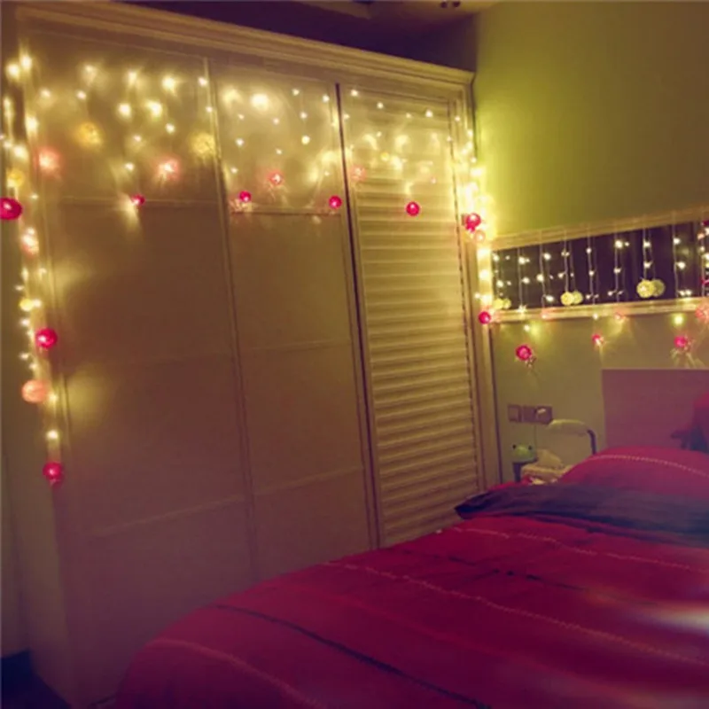 Curtain Lights 4M*0.3 0.4 0.5m 96led Multicolor Handmade Rattan Balls String Fairy Party Patio Decor Party Night Twinkle garland