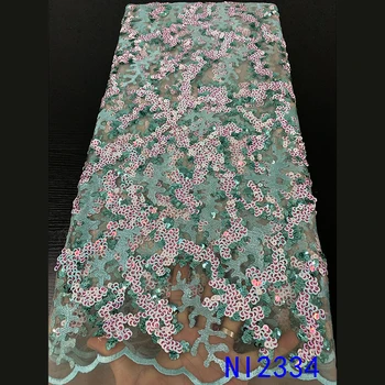 

Latest 2019 French Net Lace Tulle Mesh Lace Sequence Lace Fabric French High Quality Lace Sewing African Lace Fabrics NI2334-6