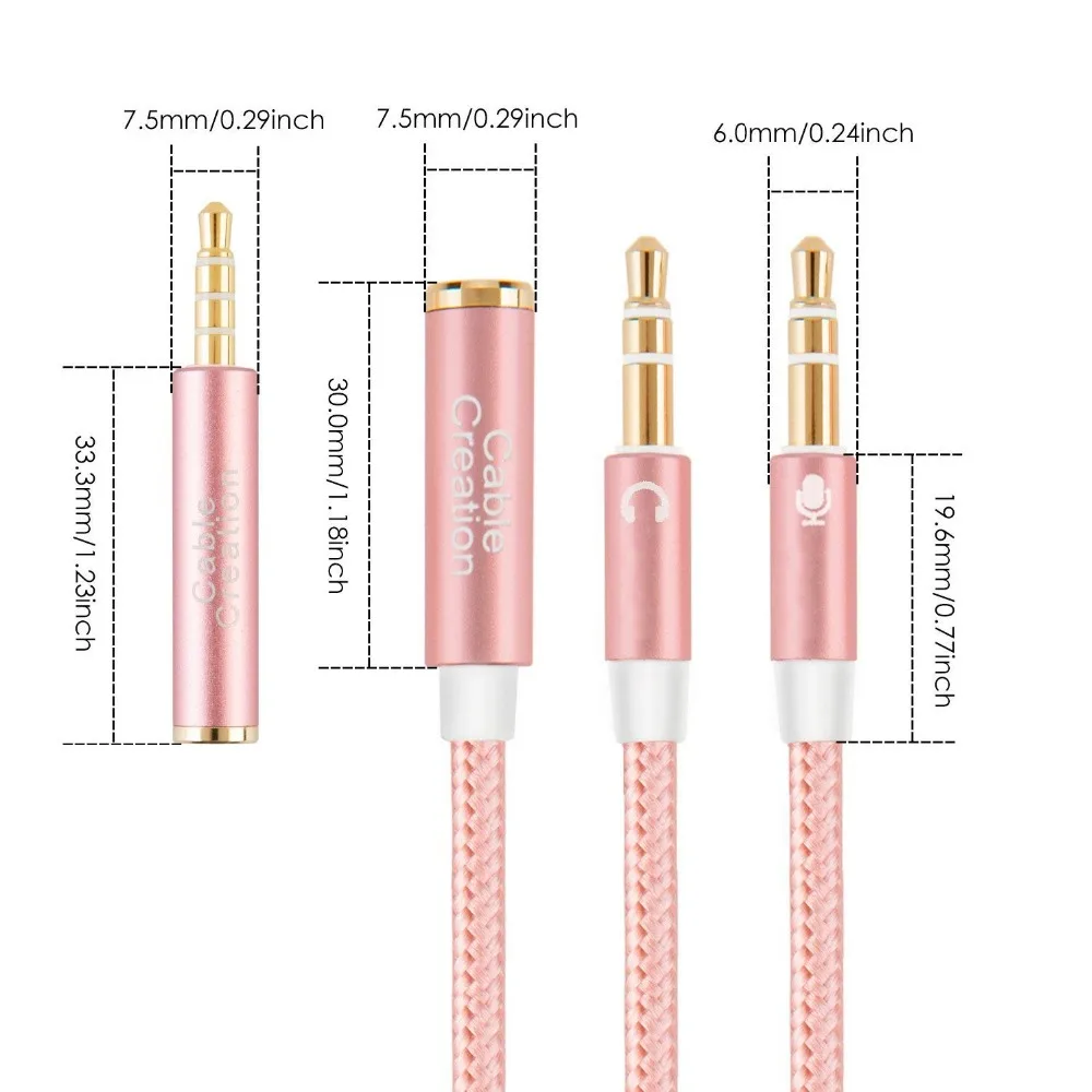 3 5mm Female to 2 Dual 3 5mm Male Headphone Mic Audio Y Splitter with 3 5mm Audio Jack CTIA to OMTP Adapter Black Rose 0 2 M