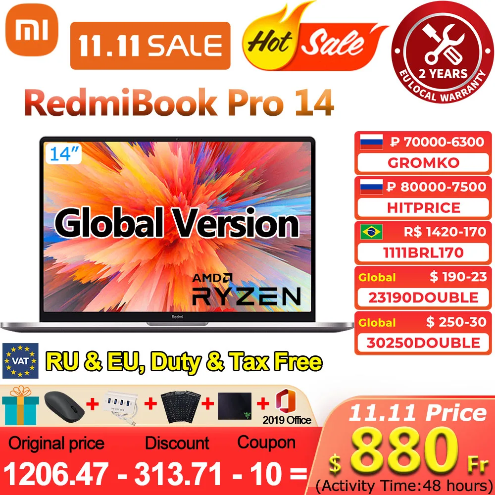 Global Version Xiaomi RedmiBook Pro 14 Laptop Ryzen AMD R5 5500U/R7 5700U 16GB 512GB PCIe SSD 2021 New Win10 Pro Notebook PC