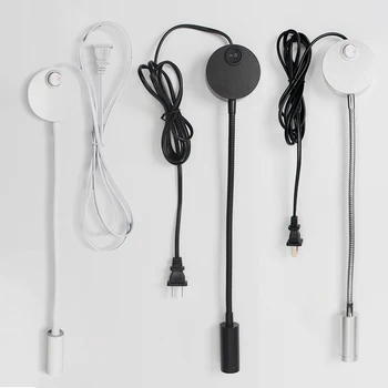 

LED Wall Lamp 1/3W Bedroom Reading Lights EU US Uk Plug Cord Study Book Lamp Black Silver White Light Body Wall Light